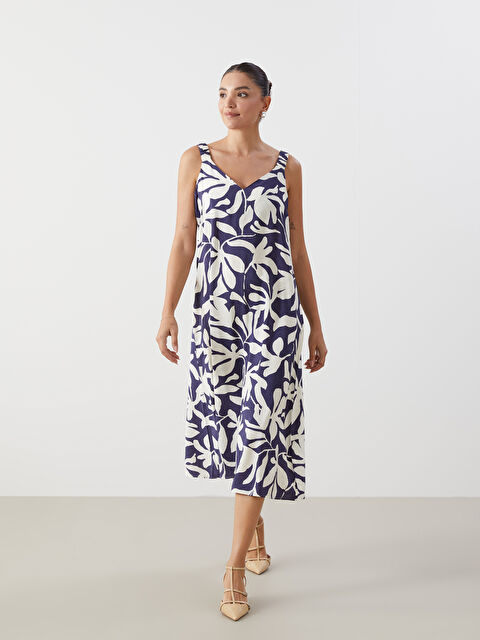 LCWAIKIKI Classic Сукня Міді Візерункова з V-подібним Вирізом