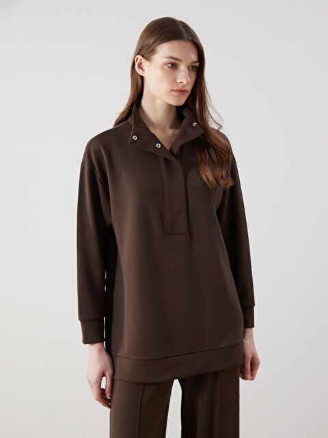 LCW Modest Dik Yaka Düz Oversize Kadın Sweatshirt Tunik - S5H624Z8-HDN