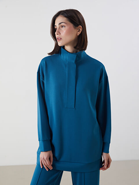 LCW Modest Dik Yaka Düz Oversize Kadın Sweatshirt Tunik - S5H624Z8-HQX
