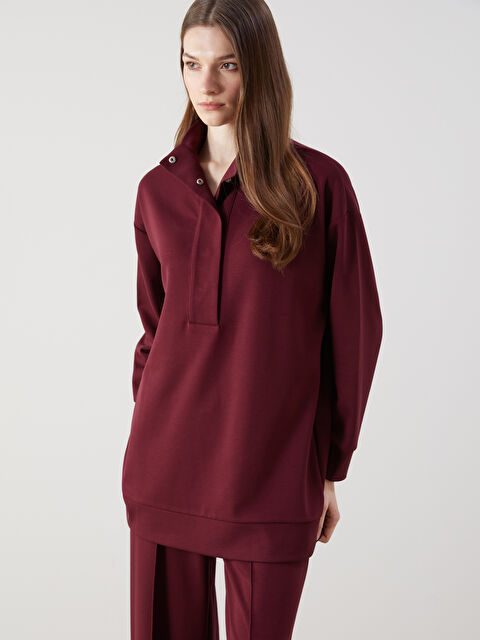 LCW Modest Dik Yaka Düz Oversize Kadın Sweatshirt Tunik - S5H624Z8-HRW