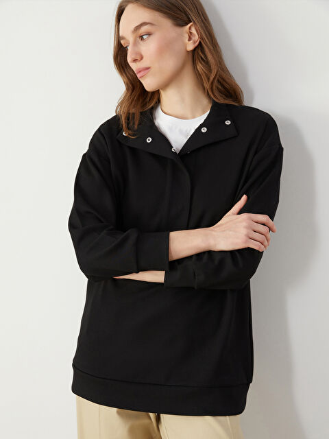 LCW Modest Dik Yaka Düz Oversize Kadın Sweatshirt Tunik - S5H624Z8-CVL