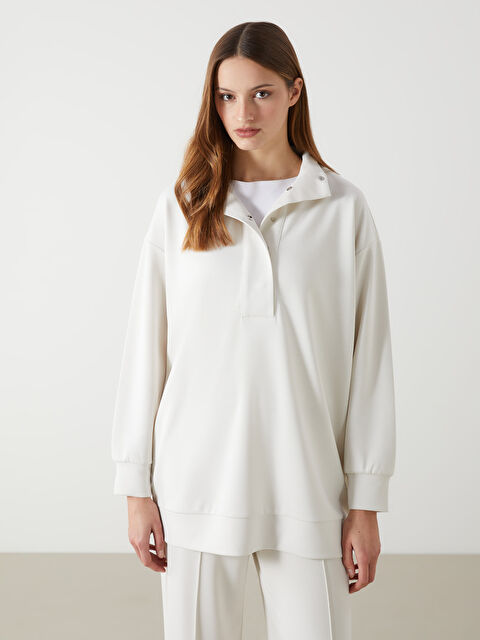 LCW Modest Dik Yaka Düz Oversize Kadın Sweatshirt Tunik - S5H624Z8-FEJ