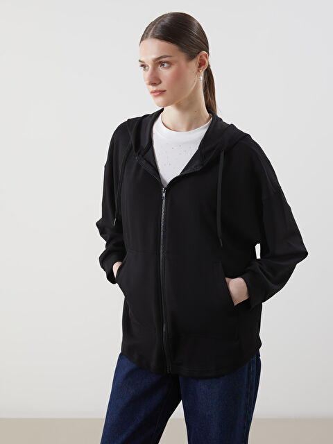 LCW Modest Kapüşonlu Oversize Kadın Fermuarlı Sweatshirt - S5H630Z8-CVL