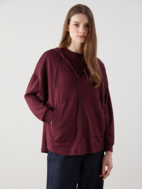 LCW Modest Kapüşonlu Oversize Kadın Fermuarlı Sweatshirt - S5H630Z8-HEN
