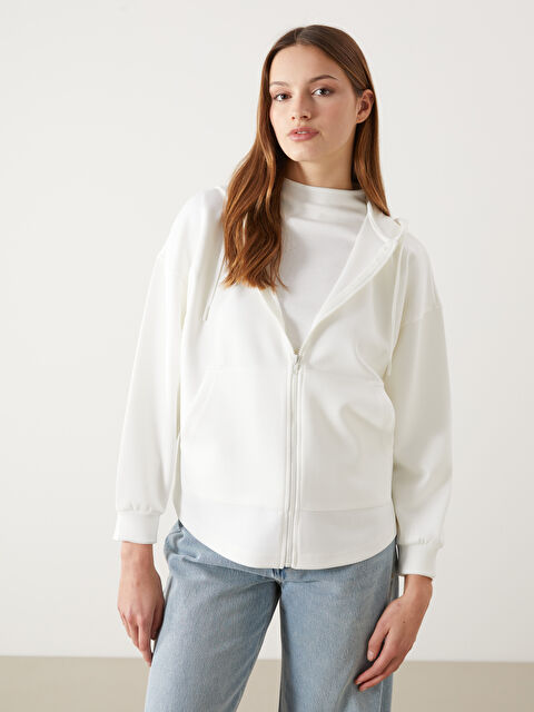 LCW Modest Kapüşonlu Oversize Kadın Fermuarlı Sweatshirt - S5H630Z8-FEJ