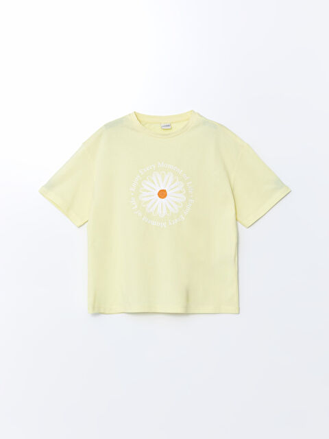 LCW Kids Bisiklet Yaka Çiçekli Kız Çocuk Tişört - S5H655Z4-TDB