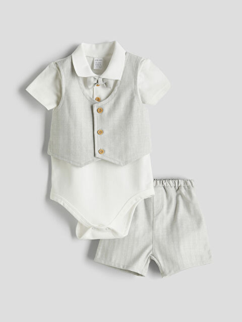 LCW baby Erkek Bebek Gömlek Şort ve Yelek 3'lü Takım - S5H695Z1-R9J