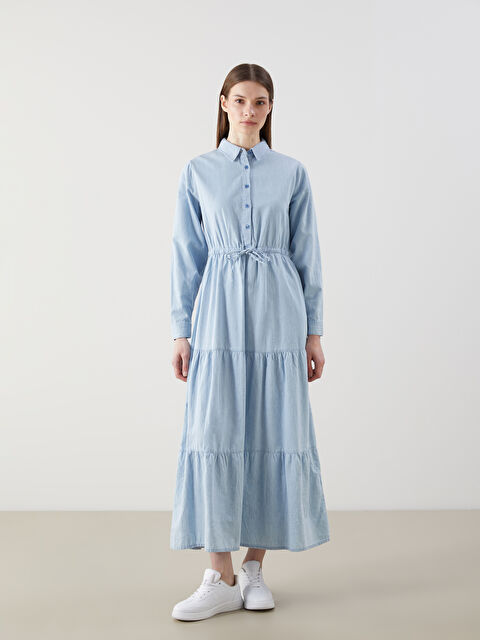 LCW Modest Gömlek Yaka Belden Oturtmalı Jean Elbise - S5H708Z8-311