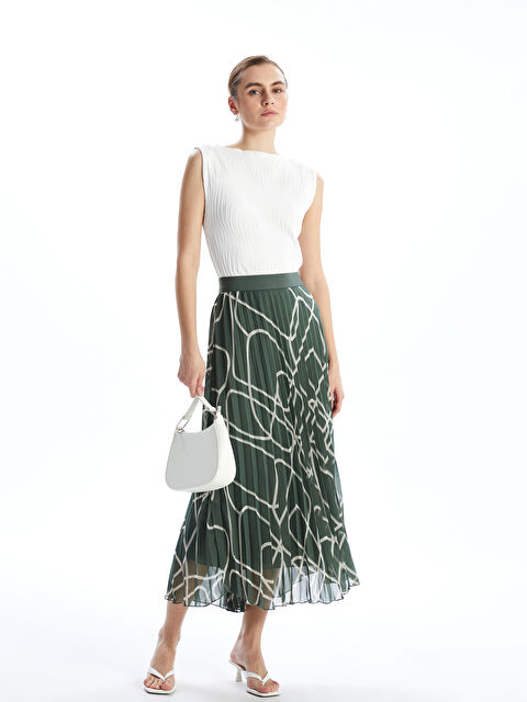 LCWAIKIKI Classic Beli Lastikli Desenli Şifon Kadın Pileli Etek - S5H751Z8-LRR