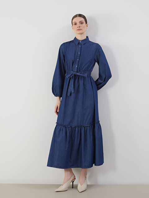 LCW Modest Collared Neck Women's Denim Dress - S5H766Z8-507