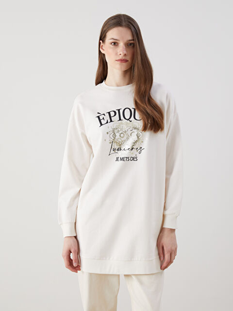 LCW Modest Bisiklet Yaka Baskılı Kadın Sweatshirt Tunik - S5H769Z8-FES