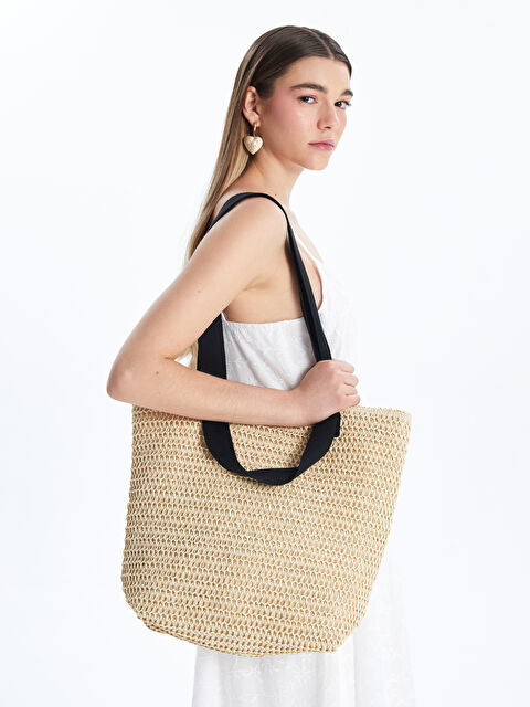 LCW ACCESSORIES Çıt Çıt Kapamalı Kadın Hasır Plaj Çantası - S5H885Z8-EEW