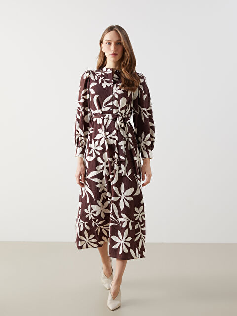 LCWAIKIKI Classic Bisiklet Yaka Çiçekli Kadın Elbise - S5H919Z8-LQY