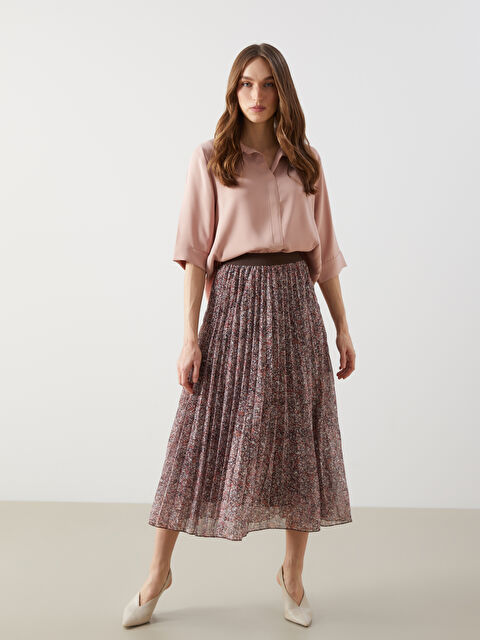 LCWAIKIKI Classic Beli Lastikli Desenli Kadın Pileli Etek - S5H924Z8-LQJ