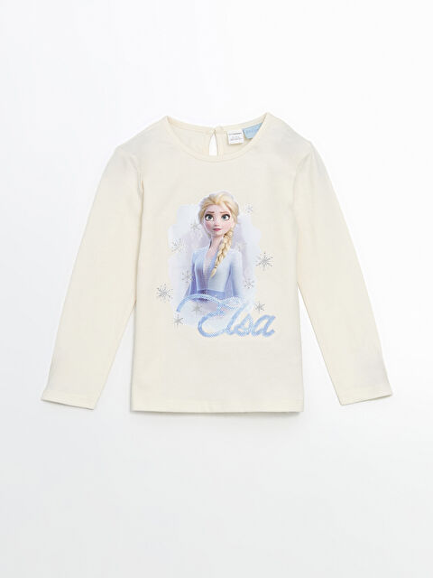 LCW Kids Bisiklet Yaka Elsa Baskılı Kız Çocuk Tişört - S5H950Z1-FES