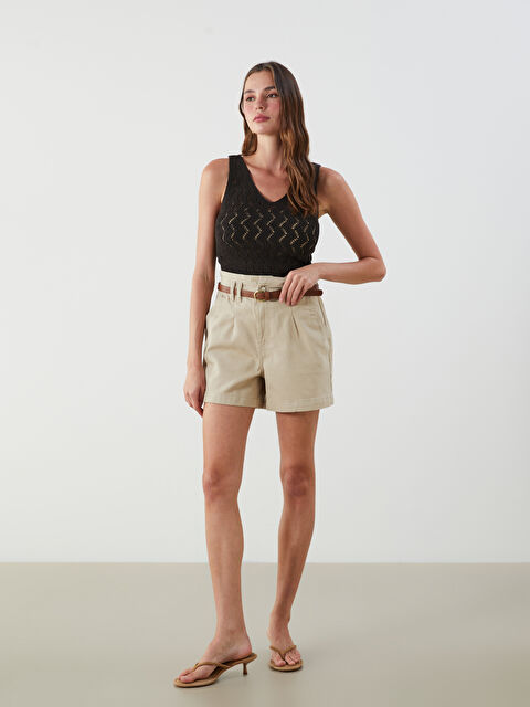 LCW Jeans Beli Kemerli Paperbag Kadın Jean Şort - S5H998Z8-FGP