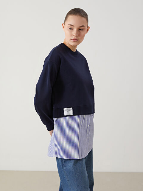 LCW Modest Bisiklet Yaka Çizgili Oversize Kadın Tunik - S5HA04Z8-HKF