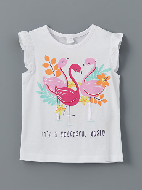 LCW ECO Футболка с принтом и круглым вырезом для девочек - S5HA18Z1-J5E