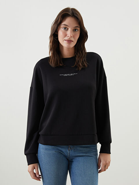 LCW Vision Bisiklet Yaka Baskılı Oversize Kadın Sweatshirt - S5HA61Z8-CVL