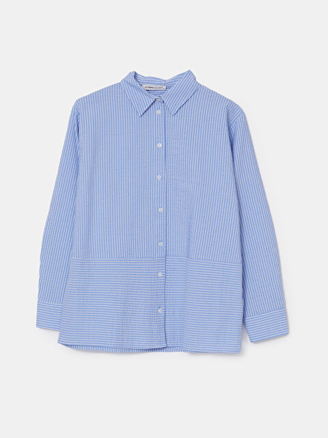 LCWAIKIKI Classic Loose Fit Çizgili Gofre Kadın Gömlek - S5HA63Z8-LEN