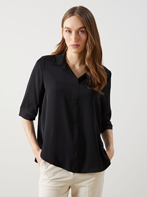 LCWAIKIKI Classic Gömlek Yaka Oversize Krep Kadın Bluz - S5HB03Z8-CVL