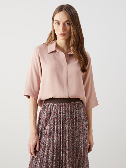 LCWAIKIKI Classic Gömlek Yaka Oversize Krep Kadın Bluz - S5HB03Z8-GGN