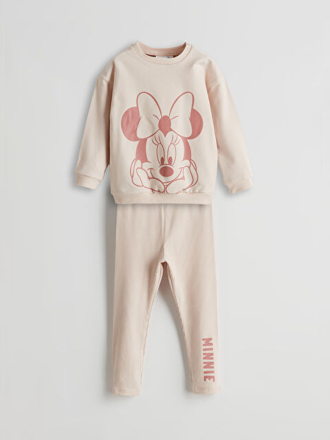 LCW baby Minnie Mouse Baskılı Kız Bebek Sweatshirt ve Tayt 2'li - S5HB08Z1-YWW