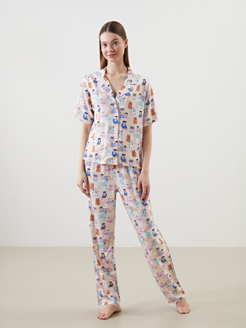 LCW DREAM Gömlek Yaka Baskılı Kadın Pijama Takımı - S5HC26Z8-LSZ