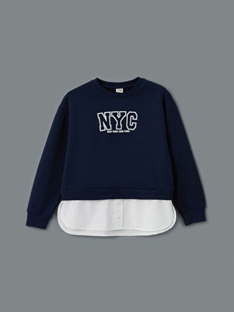 LCW Kids Bisiklet Yaka NYC Nakışlı Kız Çocuk Sweatshirt - S5HE51Z4-HRC