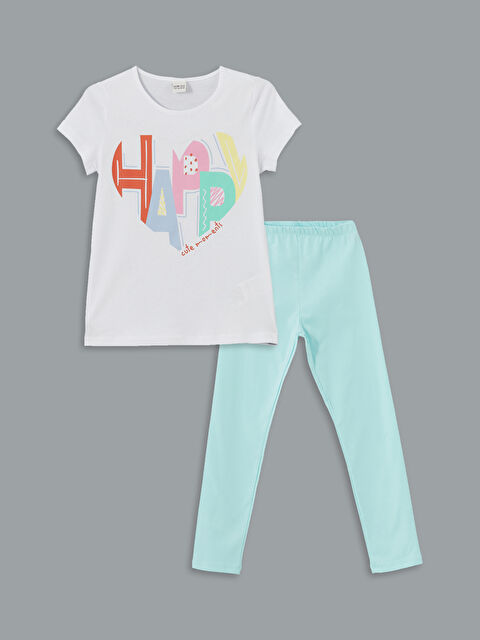 LCW ECO Happy Printed Girls' T-Shirt and Leggings - S5HH61Z4-FYT