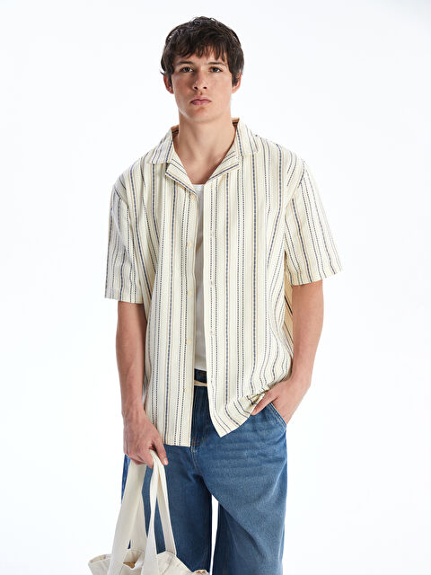 XSIDE Loose Fit Resort Neck Striped Men's Shirt - S5HH75Z8-LFT