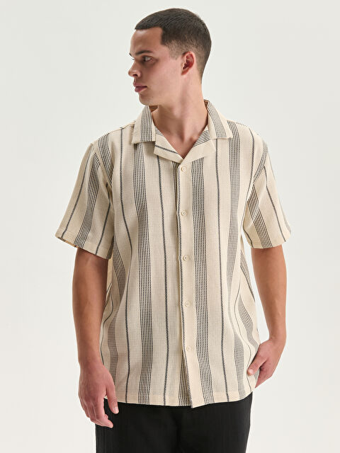 XSIDE Relaxed Fit Resort Neck Short Sleeve Striped Men's Shirt - S5HH76Z8-LGB