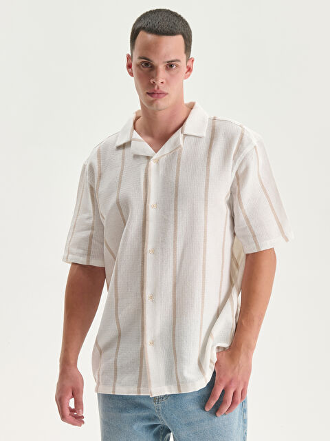 XSIDE Relaxed Fit Resort Neck Short Sleeve Striped Men's Shirt - S5HH78Z8-LE8