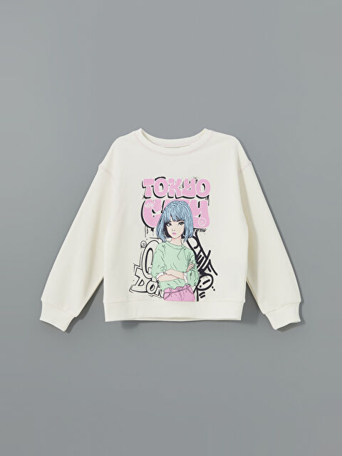 LCW Kids Bisiklet Yaka Baskılı Kız Çocuk Sweatshirt - S5HI35Z4-R9J