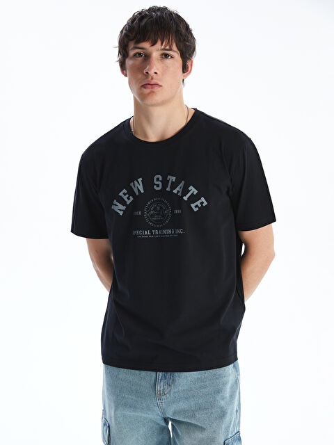 XSIDE تيشيرت رجالي ياقة دائرية مطبوع جيرسي