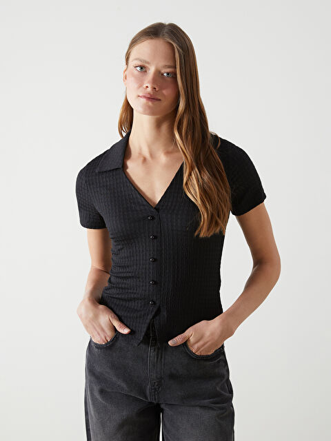 LCW Vision Polo Yaka Dokulu Kadın Bluz - S5HJ56Z8-CVL