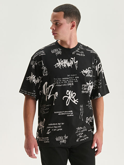 XSIDE Bisiklet Yaka Baskılı Penye Erkek Tişört