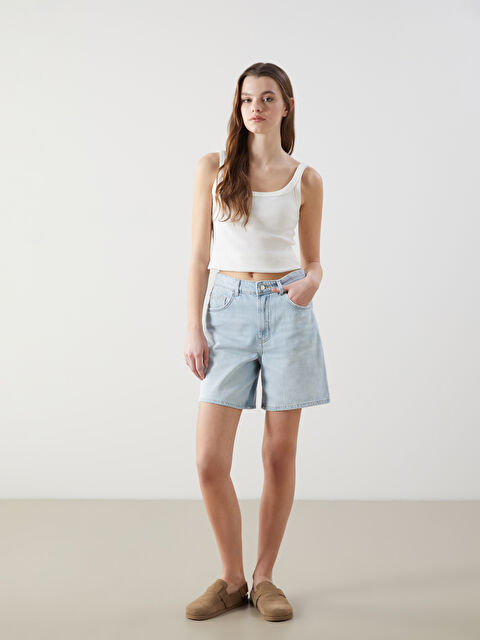 XSIDE Yüksek Bel Ekstra Dar Fit Kadın Jean Şort - S5HK97Z8-CU5