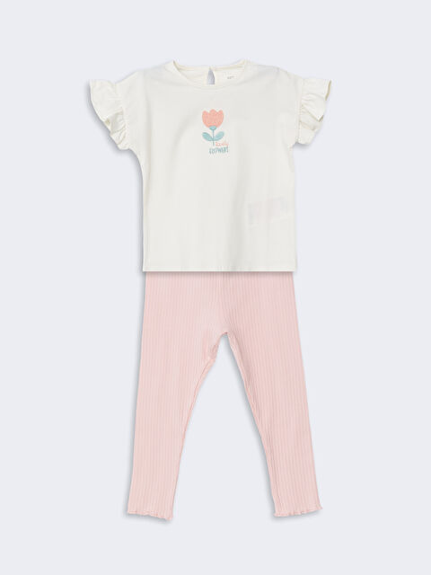 LCW baby Organik Kumaş Çiçekli Kız Bebek Tişört ve Tayt 2'li - S5HL65Z1-FDL