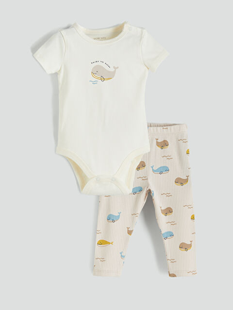 LCW baby Organik Kumaş Erkek Bebek Çıtçıtlı Body ve Tayt 2'li - S5HL92Z1-FDL