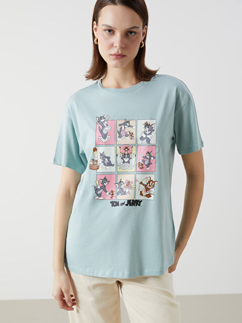 LCW Comfort Bisiklet Yaka Tom ve Jerry Baskılı Kadın Tişört - S5HR10Z8-V6A