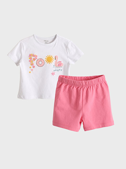 LCW baby Crew Neck Baby Girls' T-Shirt and Shorts 2 Pack Set - S5HS02Z1-FFB
