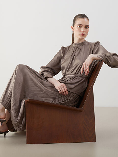 LCWAIKIKI Classic Dik Yaka Oversize Saten Kadın Bluz - S5HS11Z8-GY7