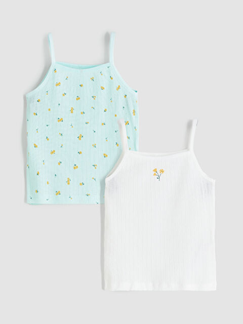 LCW baby Kare Yaka Çiçekli Kız Çocuk Atlet 2'li - S5HT05Z1-FDU