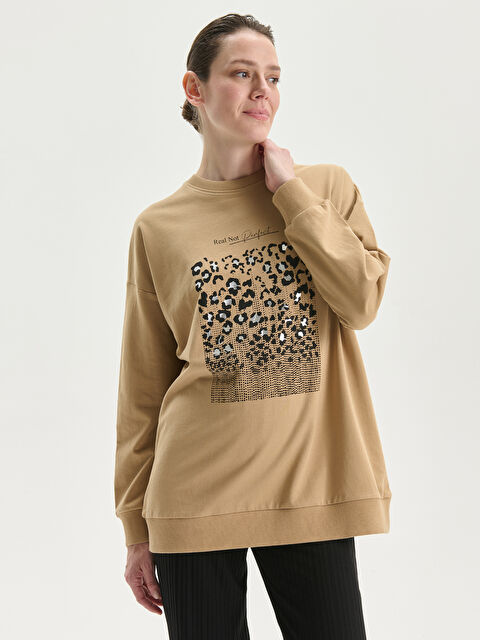 LCWAIKIKI Classic Crew Neck Printed Women's Sweatshirt Tunic - S5HT17Z8-GPW