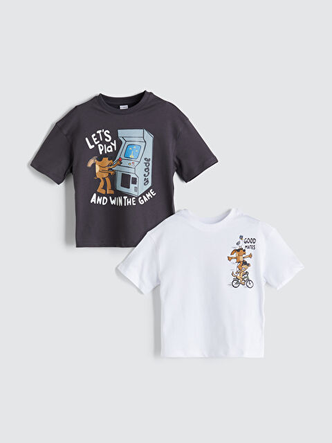 LCW Kids Majica sa okruglim izrezom, štampana, za dečake, 2-pakovanja - S5HT35Z1-Q6K