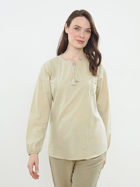 LCW Grace Bağlamalı Yaka Nakışlı Kadın Bluz - S5HV06Z8-FKT