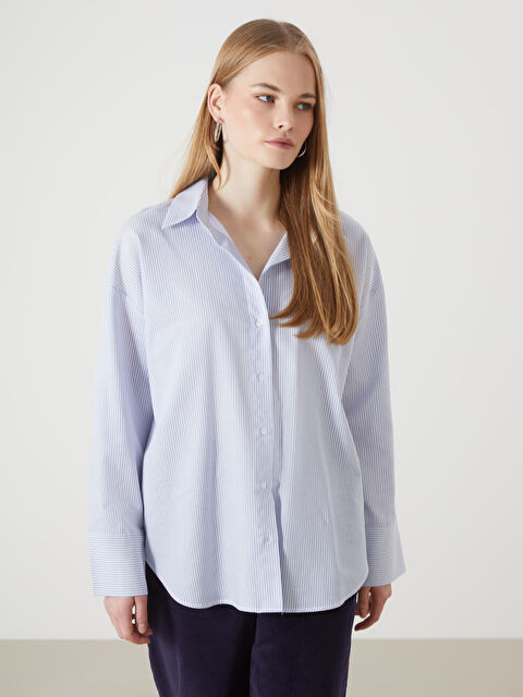 LCW Vision Çizgili Oversize Oxford Kadın Gömlek - S5HV50Z8-LEN