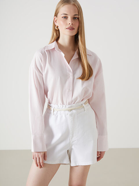 LCW Vision Çizgili Oversize Oxford Kadın Gömlek - S5HV50Z8-LHK