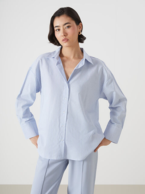 LCW Vision Çizgili Oversize Oxford Kadın Gömlek - S5HV50Z8-LGS